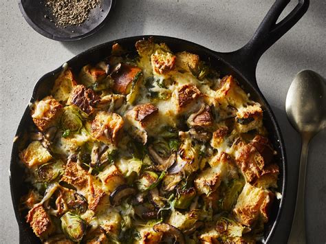 cheesy-brussels-sprouts-bread-pudding-recipe-food image