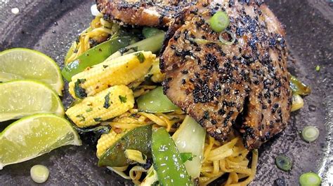 sesame-tuna-with-noodle-stir-fry-recipe-bbc-food image