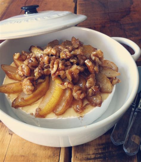 easy-caramelized-pear-walnut-topped-brie-brittany image