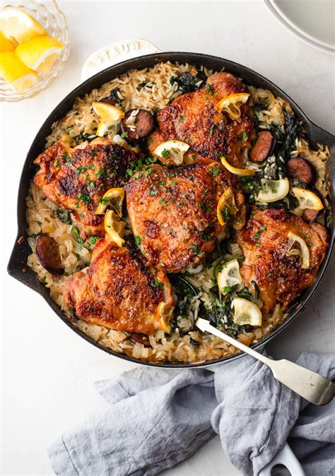 one-pan-chicken-and-rice-with-spinach-and-lemon image
