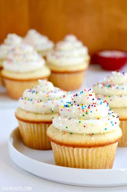 vanilla-bean-cupcakes-with-buttercream-frosting-just image