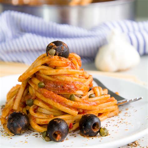 pasta-puttanesca-sauce-with-garlic-black-olives-and-capers image