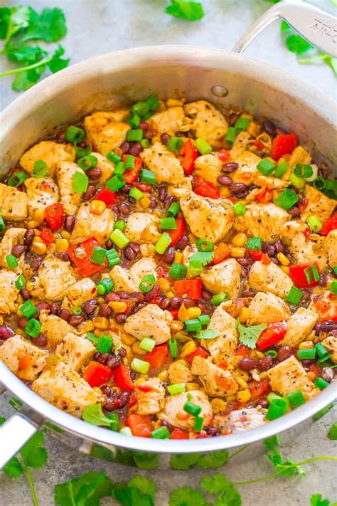 15-minute-salsa-and-black-bean-chicken-skillet-averie image
