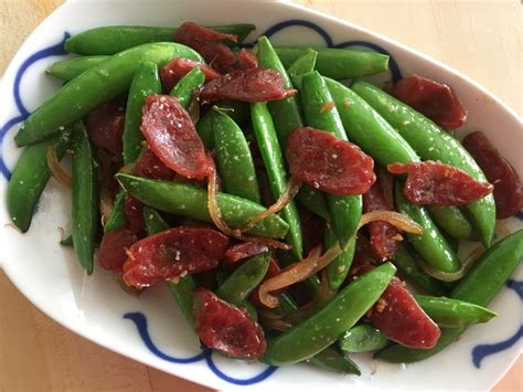 quick-cook-sugar-snap-pea-and-chinese-sausage-stir-fry image