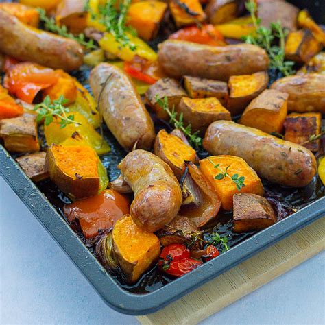 easy-sausage-and-sweet-potato-traybake-easy-peasy image