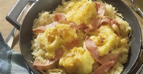 sauerkraut-potato-pork-and-cheese-casserole image