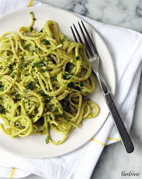 spaghetti-with-avocado-pasta-sauce-recipe-purewow image