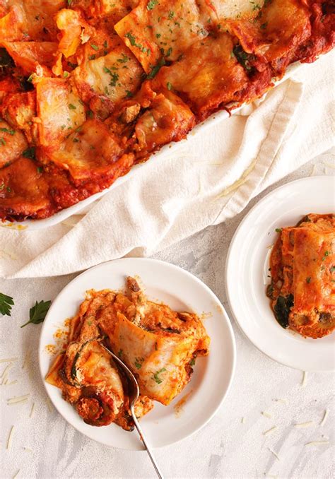 mushroom-lasagna-with-roasted-red-pepper-sauce image