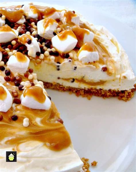 no-bake-caramel-marshmallow-cheesecake-lovefoodies image