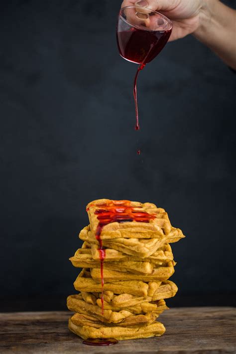 pumpkin-waffles-with-cranberry-syrup-tiffani-thiessen image