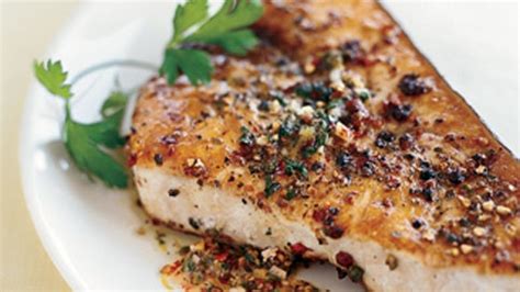 pan-roasted-swordfish-steaks-with-mixed-peppercorn image
