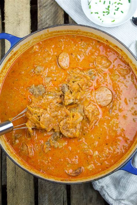 hungarian-goulash-with-pork-and-sauerkraut-the-hungry image