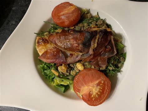 prosciutto-wrapped-sea-trout-with-samphire-lentil-salad image