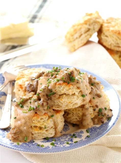 homemade-cheddar-biscuits-with-spicy-sausage-gravy image