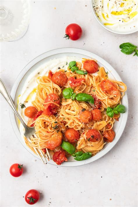 burst-cherry-tomato-pasta-with-whipped-ricotta image