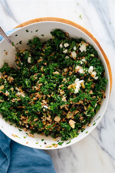 farro-and-kale-salad-with-goat-cheese-cookie-and-kate image
