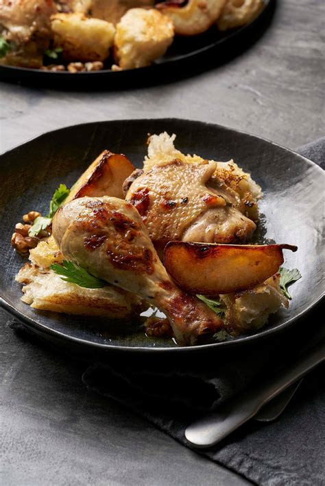 roast-chicken-with-pear-walnut-and-bread-salad image