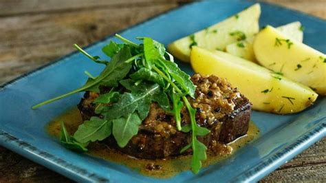 three-peppercorn-steaks-with-herb-potatoes-rachael-ray-show image