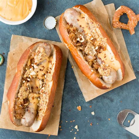 grilled-beer-brats-with-homemade-beer-cheese image