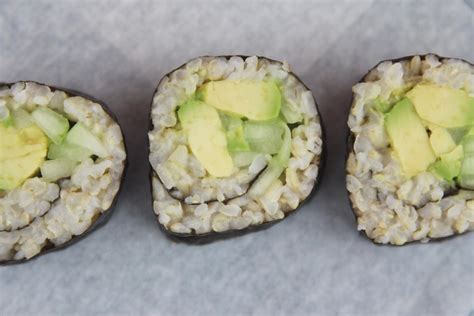 how-to-make-avocado-cucumber-and-brown-rice-sushi image