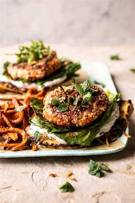 sesame-crusted-curried-salmon-burgers-with-lemony image