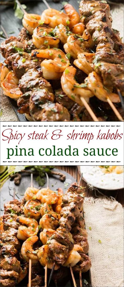 spicy-steak-and-shrimp-kabobs-with-pina-colada-sauce image