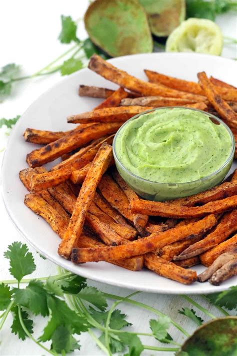 crispy-baked-sweet-potato-fries-with-avocado-cilantro image