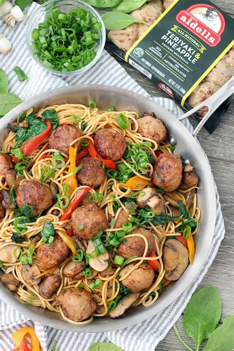 20-minute-lo-mein-with-chicken-teriyaki-meatballs image