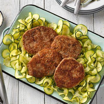 parmesan-crusted-cubed-steaks-with-zucchini-ribbons image