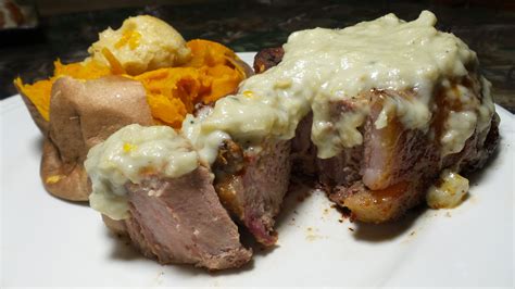 grilled-wild-pork-chops-with-apple-and-gorgonzola-cheese-sauce image