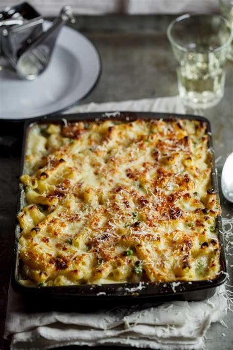 leftover-gammon-ham-and-pea-pasta-bake-simply image