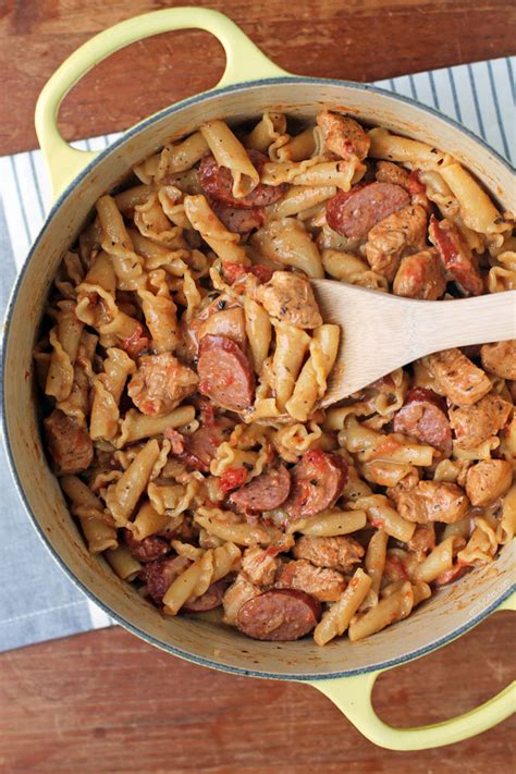 one-pot-cajun-chicken-and-sausage-pasta-emily-bites image