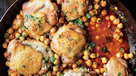 pan-roasted-chicken-with-harissa-chickpeas-recipe-bon image