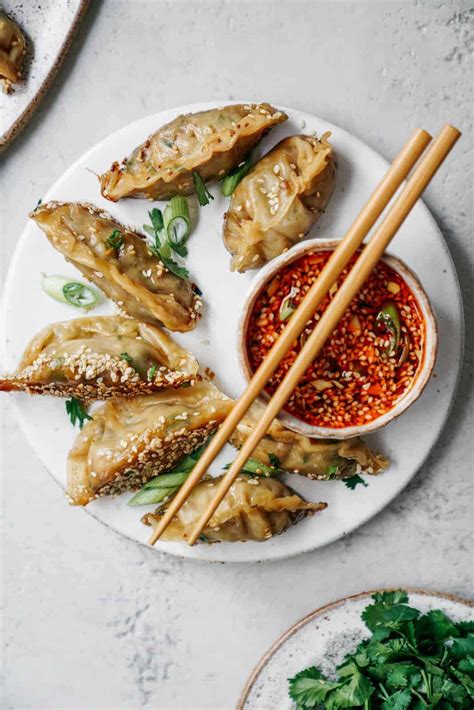 vegan-potstickers-with-sesame-chilli-dipping-sauce image