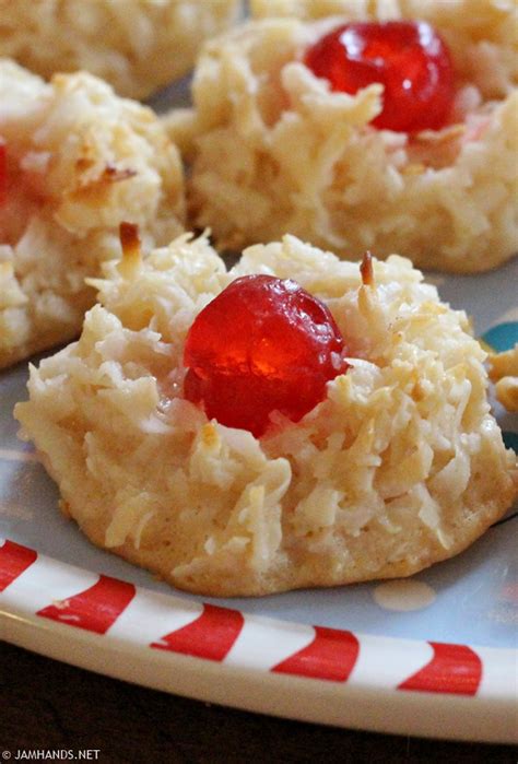 cherry-topped-coconut-macaroons-jam-hands image