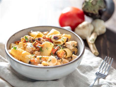 sicilian-swordfish-pasta-recipe-with-eggplant-tomatoes image