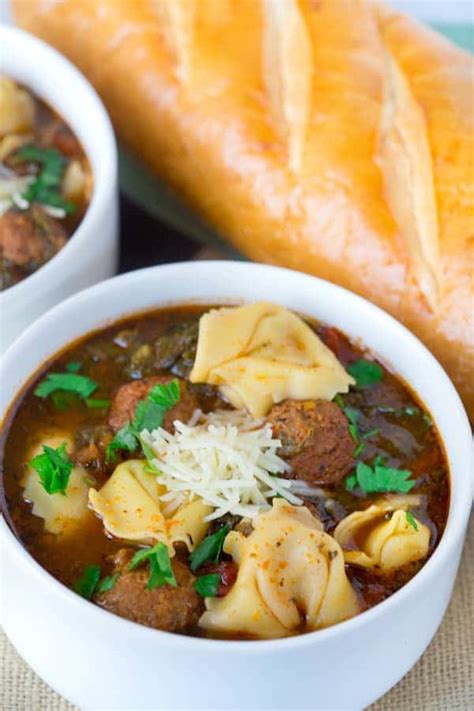 slow-cooker-meatball-tortellini-soup-greens-chocolate image