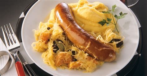 sauerkraut-with-sausage-and-mashed-potatoes image