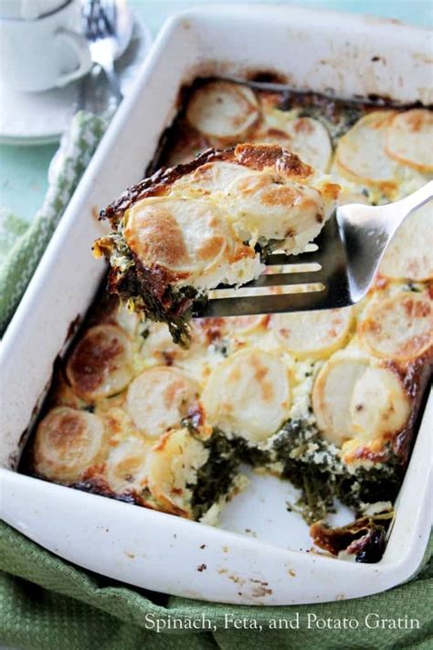 spinach-feta-and-potatoes-au-gratin-recipe-diethood image