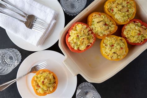 chicken-and-rice-stuffed-peppers-recipe-the-spruce image