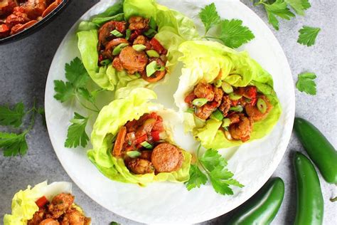andouille-sausage-and-cajun-shrimp-lettuce-wraps image