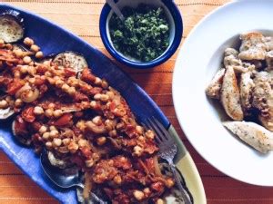 eggplant-with-chick-peas-and-mint-chutney-the image