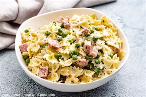easy-bow-tie-ham-and-peas-pasta image