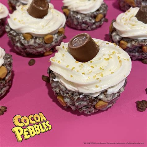 caramel-cocoa-pebbles-cereal-cupcakes image
