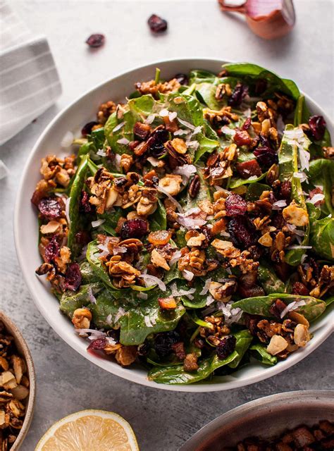 spinach-salad-with-crispy-pancetta-and-candied-nuts image