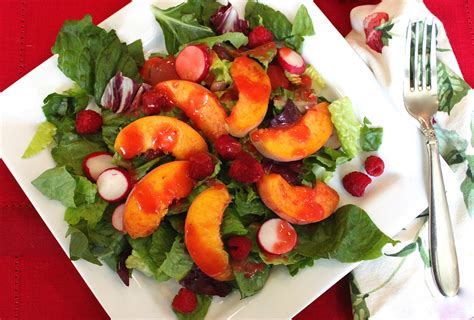 fresh-peach-salad-with-raspberry-vinaigrette-la-bella-vita-cucina image
