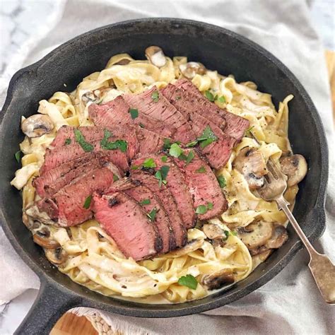 creamy-steak-alfredo-with-mushrooms-and-fettuccine image