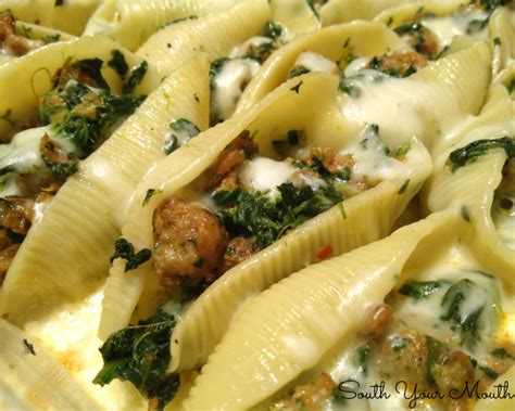 sausage-and-spinach-stuffed-shells-with-garlic image