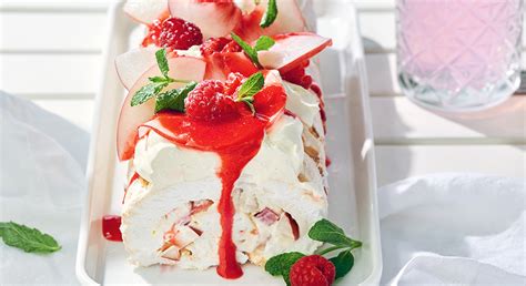 peach-melba-pavlova-roll-dessert-recipe-our-table image