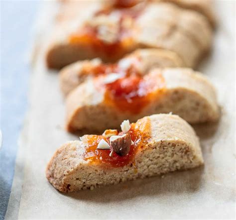 rustic-apricot-almond-jam-cookies-familystyle-food image